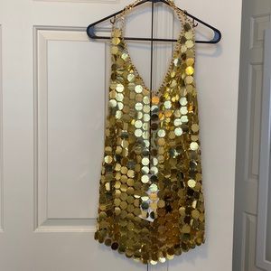 Gold halter disco sequin disc dress
